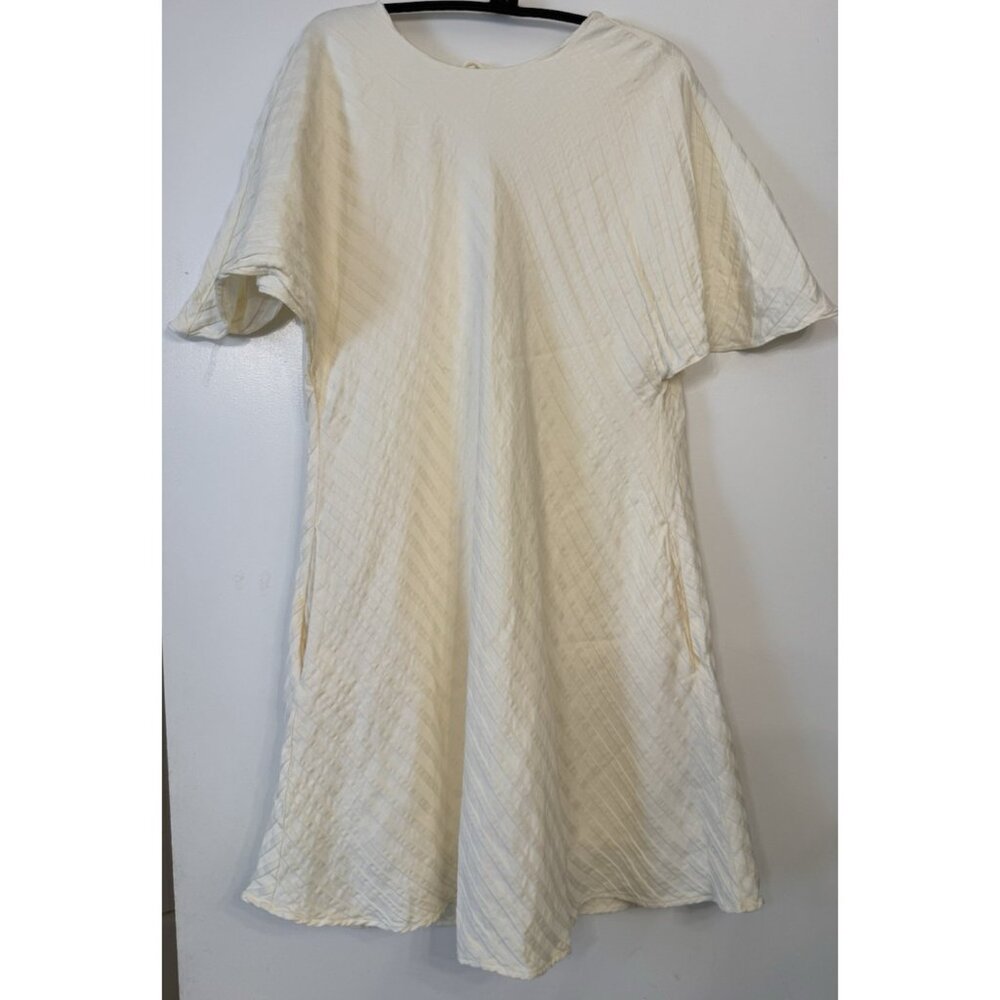 Banana Republic Stripe Flutter Linen Dress Cream Graduation Feminine Pockets